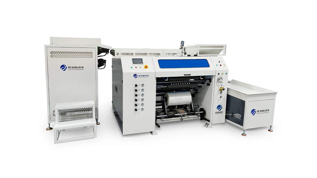 Fully automatic stretch film rewinding and slitting machine Fully automatic stretch film rewinding and slitting machine